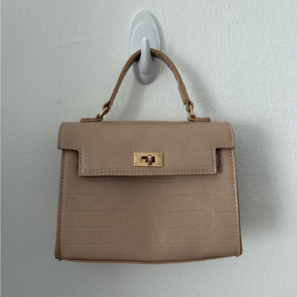 Tan Croc-Embossed Handbag - Picture 1 of 3